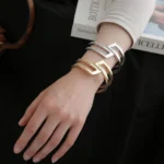 Hollow Geometric Cuff Bracelet - Image 3