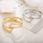 Hollow Geometric Cuff Bracelet - Image 4