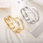Hollow Geometric Cuff Bracelet - Image 5