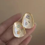 Floral Geometric Stud Earrings - Image 4