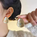 Floral Geometric Stud Earrings - Image 5