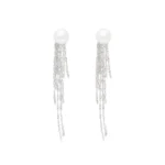 Long Pearl Tassel Earrings - Image 2