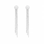 Long Pearl Tassel Earrings - Image 3