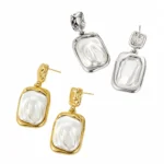 Baroque Pearl Geometric Earrings - Image 2