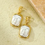 Baroque Pearl Geometric Earrings - Image 3