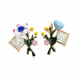 Enamel Drip Oil Floral Earrings - Image 2