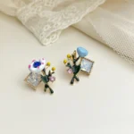 Enamel Drip Oil Floral Earrings - Image 3