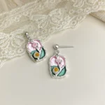 Enamel Drip Oil Floral Earrings - Image 3