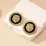 Geometric Vintage Lion Head Stud Earrings - Image 3