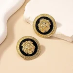 Geometric Vintage Lion Head Stud Earrings - Image 4