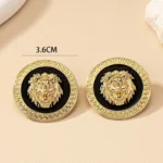 Geometric Vintage Lion Head Stud Earrings - Image 5