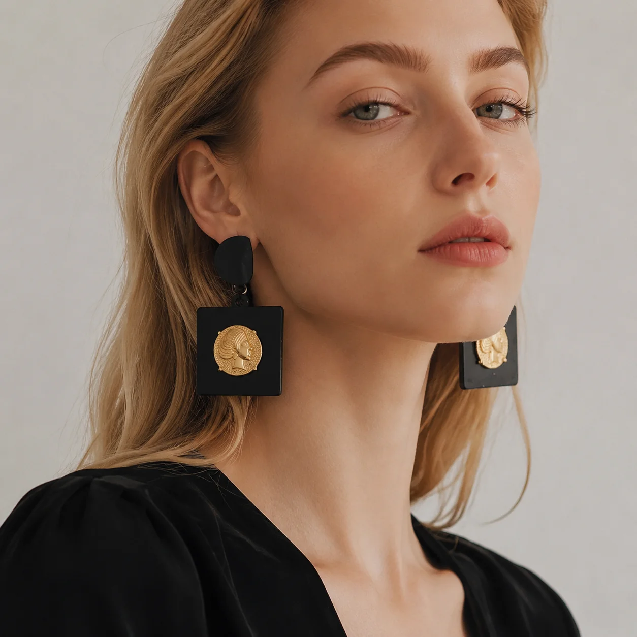 er32-oversized-black-punk-square-drop-earrings-01 Black Punk Drop Earrings - Image 1