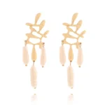 Pearl Leaf Drop Earrings - Image 2