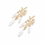 Pearl Leaf Drop Earrings - Image 3