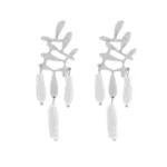 Pearl Leaf Drop Earrings - Image 4