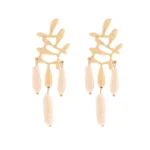 Pearl Leaf Drop Earrings - Image 6