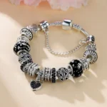 Black Rhinestone Heart Bracelet