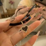 Black Leather Cord Heart Zircon Necklace - Image 2