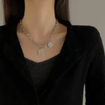 Square Plaque Titanium Steel Necklace - Image 3