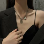 Square Plaque Titanium Steel Necklace - Image 5