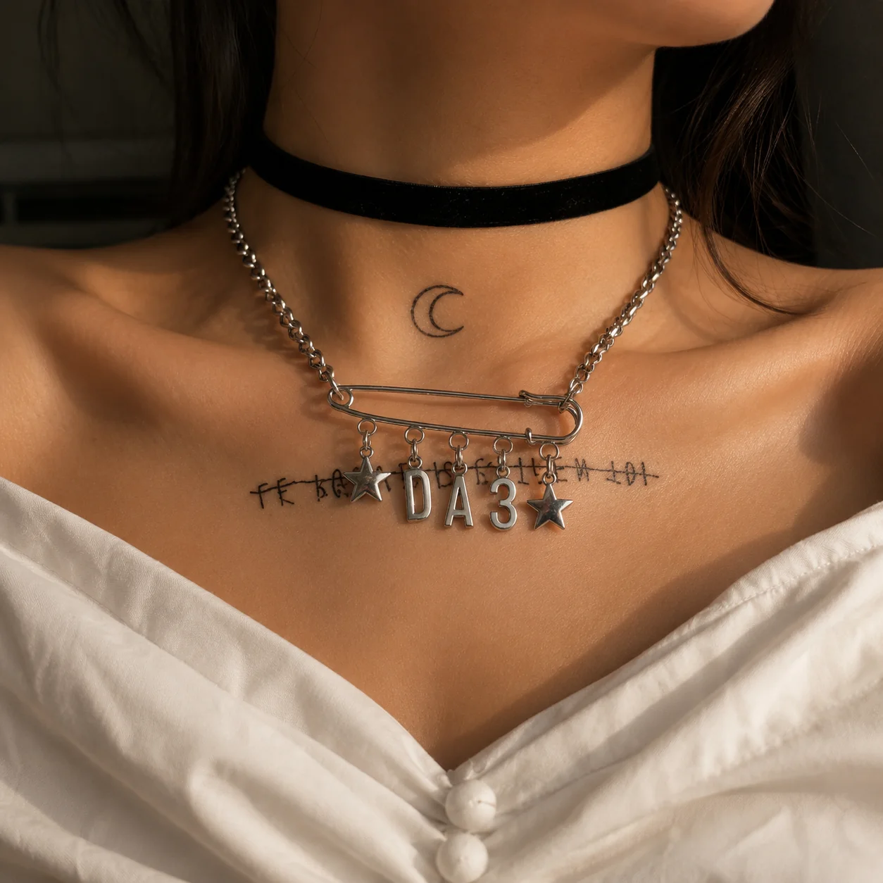 ne08-safety-pin-letter-f-star-necklace-06 Safety Pin Letter F Necklace - Image 1