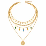 Geometric Disc Tassel Choker Necklace - Image 2