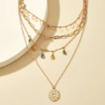 Geometric Disc Tassel Choker Necklace - Image 3