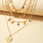 Geometric Disc Tassel Choker Necklace - Image 4