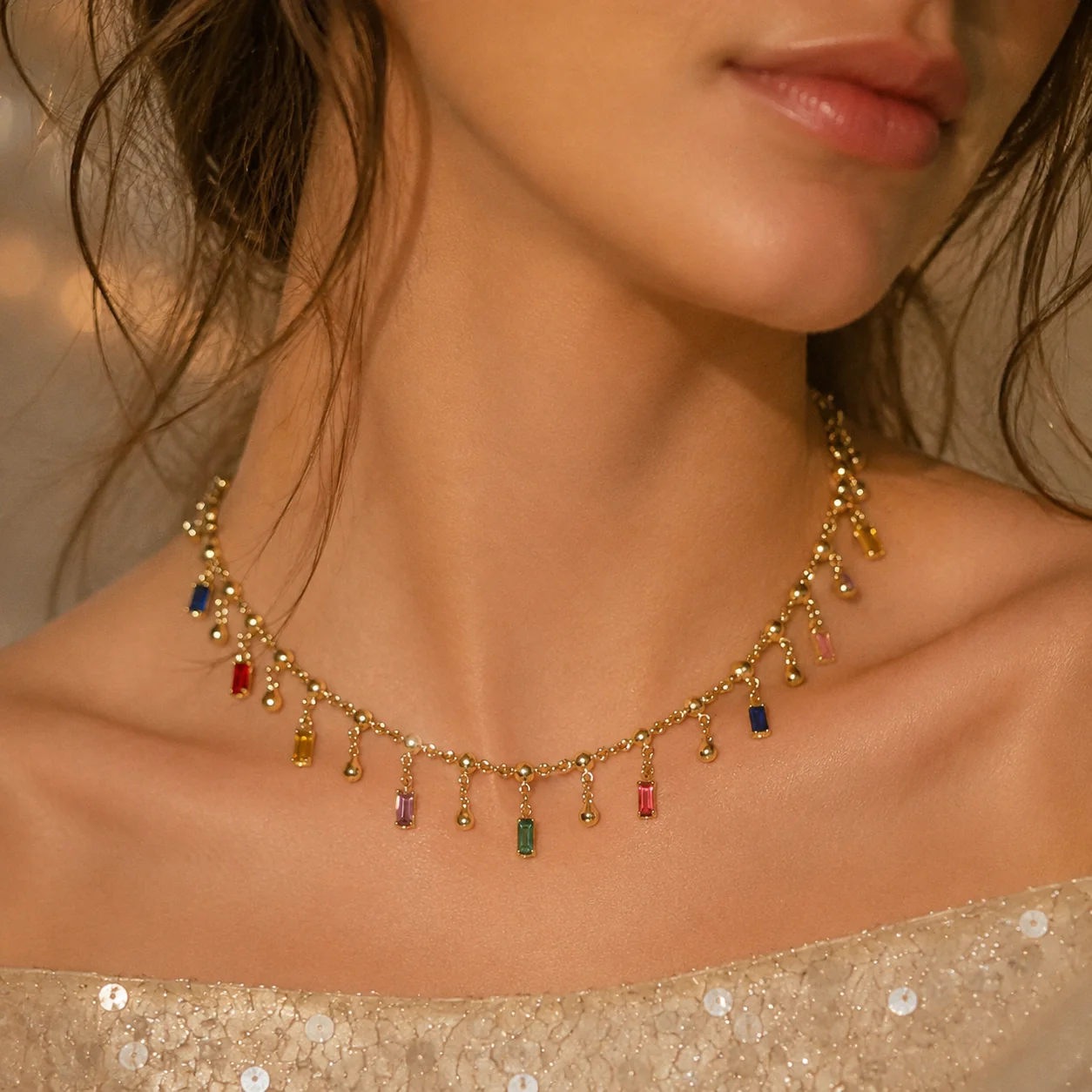 ne20-colorful-crystal-tassel-layered-choker-necklace-02 Colorful Crystal Tassel Necklace - Image 1