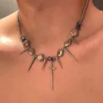 Studded Beaded Choker Necklace - Image 4