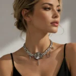 Chrome Dial Leather Choker