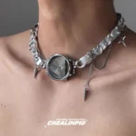 Chrome Dial Leather Choker - Image 2